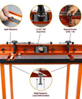 Essential Router Table Upgrade Kit Featuring Micro Adjustable Aluminum Fence With Dual Bearing Guide Rails For Dead Nuts Alignment And Butter Smooth Cutting Action To Level Up Your Woodshop Game, close-up of knobs and dust port.