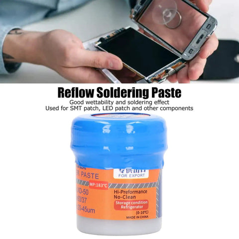 No Clean Solder Paste Sn63 Leaded Flux For SMT Patch And Electronic Repair Dope 50g Jar in use for phone repair.