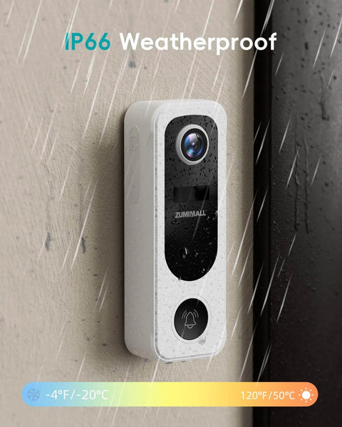 Weatherproof Wireless Doorbell Camera With 2K Video No Subscription Built In Chime Plug And Play, Installed Outdoors
