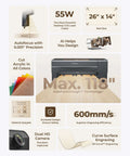 xTool P2S 55W CO2 laser cutter desktop with dual 16MP cameras for wood, metal, acrylic engraving
