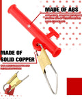 Close-up of 50 Pcs 1-1/2 Inch Sinker Slides With Metal Snaps For Catfishing, showing red ABS material and copper swivel details.