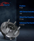 Front view of Front Wheel Bearing And Hub Assembly For 2015 2016 2017 Ford F150 4WD 6 Lug With ABS Set Of 2 Bolt On Direct Fit Replacement