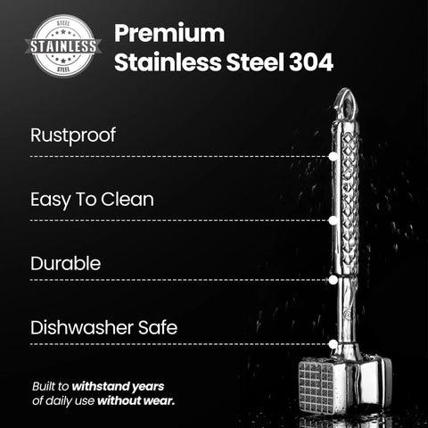 Dual-Sided Meat Tenderizer Tool With Flat Pounder And Textured Surface, non-slip grip, heavy-duty stainless steel, rustproof
