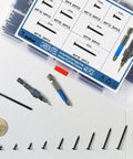 440 Piece Black Carbon Steel Self Tapping Wood Screws Assortment Kit Featuring Flat Head Phillips Drive arranged neatly in a storage box.