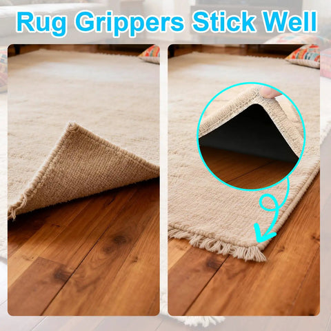 Eight Pack Triangle Rug Tape Non Slip Double Sided Grippers For Rugs No Residue No Damage Anti Curling on Hardwood Floor