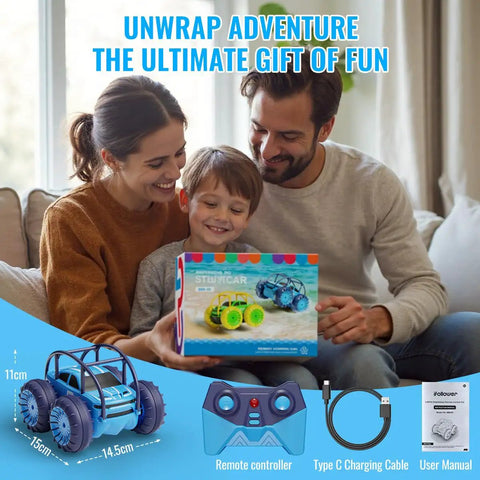 Family gifting Amphibious Remote Control Car With Rechargeable Battery And Remote 360 Degree Flips 4WD All Terrain Stunt RC Toy Two Point Four GHz High Speed Rad Gift For Kids Boys 3 To 12 Years