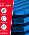 Close-up of light-duty roller stand components and features, highlighting durability, adjustability, angle change for precise setup.