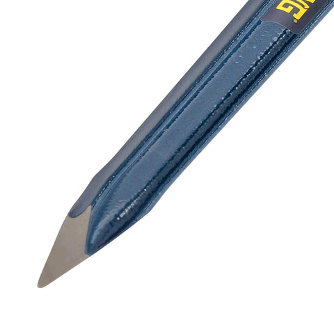 Close-up of 18 Inch Geologist Pry Bar For Rockhounding And Prospecting, USA Made Forged Tool With Pointed Tip And Chisel End For Breaking Rocks