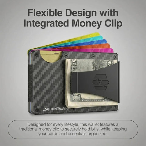 Slim RFID Blocking Metal Wallet For Men With Money Clip Minimalist Front Pocket Card Holder featured with cash and cards.