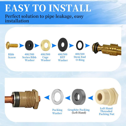 Exploded view of 630-7755 Wall Hydrant Repair Kit showing components for 300 400 500 Series Wall Outdoor Hydrant Faucets.