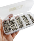 Pro Grade 250Pcs Wire Rope Crimp Sleeve Kit With Single And Double Barrel Copper Ferrules in a clear plastic case with 5 size assortment