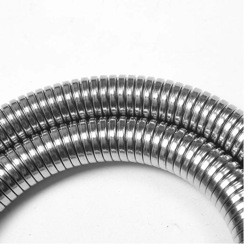 Close-up of Stainless Steel Flexible Hose For Commercial Kitchen Sink Faucets 38 Inch SUS304 Grade Chrome Finish Coiled Detail