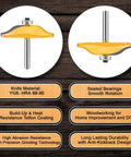 Two router bits from the 3 Piece Router Bit Set With One Quarter Inch Shank For Ogee Rail And Stile Cabinet Doors, showing cutter details.