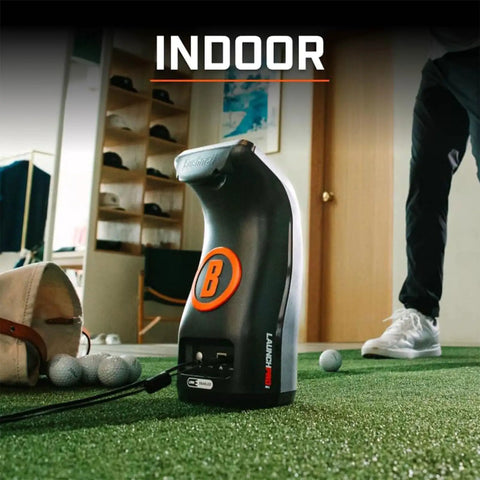Launch Pro LPi Circle B Edition Indoor Golf Launch Monitor Bundle With Camera Based Measurement showing setup on green turf