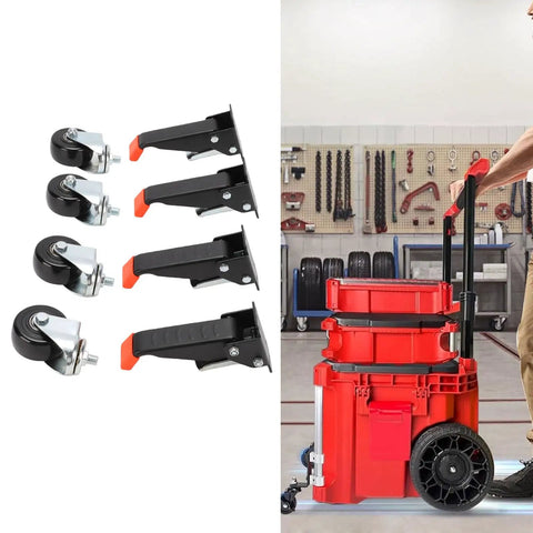 Pro Grade 3 Inch Heavy Duty Retractable Casters Roll Like Butter With 1100 Lb Load Capacity And No Sweat Height Adjustment for tool transport.