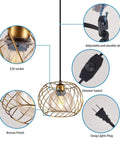 Gold Small Hanging Glass Pendant Light With 16ft Plug In Cord Dimmable And Adjustable Mini Pendant showing key components