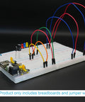 All In One Solderless Breadboard Kit With Two 830-Point Boards And Two 400-Point Boards, 130-Piece Flexible Jumper Wires displayed on board