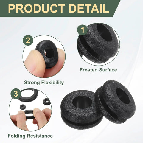 Close-up view of 30Pcs Rubber Grommets For One Quarter Inch Inner Diameter And Three Eighth Inch Drill Holes, highlighting design features