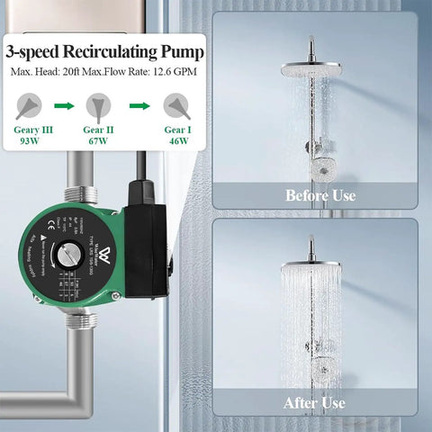 Heavy Duty 304 Stainless Steel Hot Water Recirculating Pump With 1 Inch NPT Threads for efficient shower water delivery