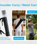 Back Hip Arrow Quiver For Recurve And Compound Bow, adjustable archery arrow holder shown in shoulder and waist carry