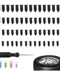 Heavy Duty Tire Plug Kit With Screwdriver, 60 Pieces In Four Sizes For Quick Puncture Repair On Cars, Trucks, And SUVs, Deep Thread Screw In Plugs