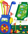 Toddler Golf Set With Putting Mat And Cornhole Board For Kids Aged 3 To 5 Includes 4 Lightweight Clubs 10 Balls 2 Holes And Portable Cart