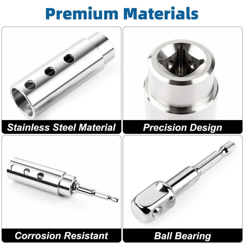 Beefed Up Stainless Steel Trailer Jack Drill Adapter Kit With One Inch Drive Shaft And One Half Inch Socket Dual Power Or Manual EZ Crank Tool details