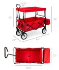 Foldable Outdoor Utility Wagon With Canopy For Beach, Picnic, Camping, Tailgates Removable Shade, 150 Lb Capacity, Red