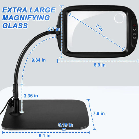 Ultra Large Magnifying Glass With Light And Stand For Reading And Crafts, 7 inch lens, flexible gooseneck on desk base