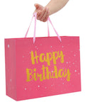Giant Pink Gift Bag Set With Greeting Card And Tissue Paper Starry Night Design With Hot Foil Happy Birthday Perfect For Women Girls Kids Birthday Parties And Baby Showers 13 By 5.2 By 10.2 Inches 1 Piece