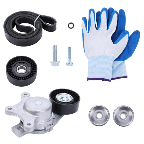 Premium Serpentine Belt Tensioner And Idler Pulley Kit Direct Fit For Ford Explorer Edge Taurus Fusion Flex 3.5L V6 2007 To 2019, belt kit