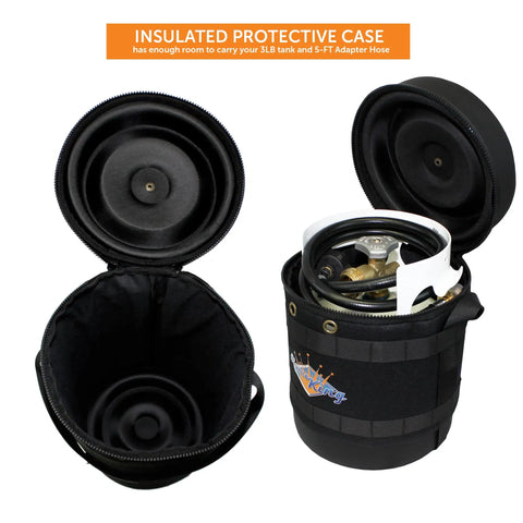 Gas Hauler Kit With Insulated Carry Case, 3 Lb Refillable Propane Tank And Adapter Hose For Camping And Outdoor Adventures