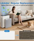 Woman with pet beside Three Pack Vital 100 Replacement Filters For Levoit Vital 100 Air Purifier, easy install demonstration