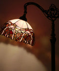 Tiffany Style Floor Lamp With Stained Glass Shade Adjustable Arched Gooseneck 66 Inch Tall Bronze Base Antique Reading Light