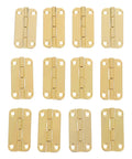 Vintage Small Iron Cabinet Hinges 12 Pack With Rounded Corners And Four Hole Vertical Design Antique Gold Finish