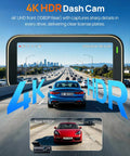 4K Front And 1080P Rear Dash Cam With 5GHz WiFi 6, 4G LTE Remote Access capturing clear road view with HDR night vision