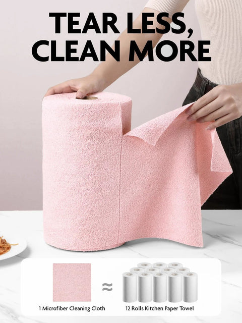 Fantasticlean pink microfiber cleaning cloth roll, 12x12 in, 150-pack, reusable, Amazon brand