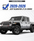Heavy Duty Steel Front And Rear Bumper Kit For Jeep Gladiator JT, silver 2020-2026 model on display, rugged design.