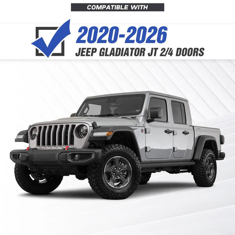 Heavy Duty Steel Front And Rear Bumper Kit For Jeep Gladiator JT, silver 2020-2026 model on display, rugged design.