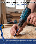 Heavy Duty Blue Ceramic Wood Screws For Backer Board And Cement Tile, A Hella Solid 1000 Pack Of 1-5/8 Inch Fasteners being drilled into wood.