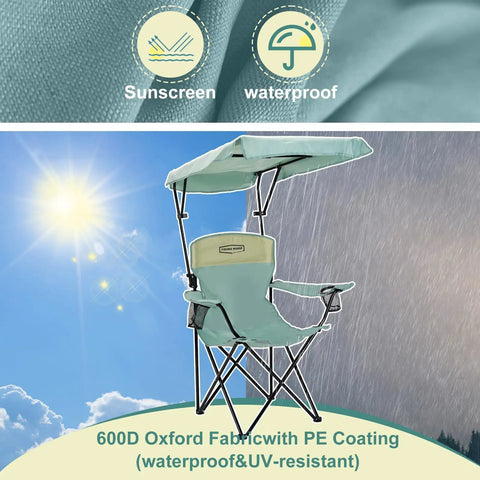 Portable Camping Chair With Adjustable Sunshade Canopy, Oversized Lightweight Beach Chair With Side Pocket, UPF 50, Blue, shown outdoors
