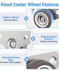 Mini Side Mount Casters 1.25 Inch Low Profile Rigid Non Swivel Rubber Wheels For Sliding Doors with stainless steel bracket