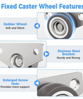 Mini Side Mount Caster Wheels With Cushioned Rubber Treads And Low Profile Build For Zero Sweat Rolling Sliding Doors Drawer Bins Kitchen Carts And Cabinet Units That Glide Smooth As Anything On Hard Surfaces features rubber wheel, stainless steel bracket, and enlarged screw hole.