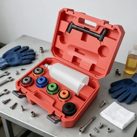 Top Tier Oil Funnel Kit With Flexible Spill Proof Designs And Color Coded Connectors For Fast Garage Oil Changes On Any Car Or Truck Without Extra Adapters So You Can Get Your Fleet Rolling Smooth Today in a case.