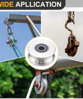 Heavy Duty U Groove Pulley Wheel Forged From Solid 304 Stainless Steel With 10mm Bore 68mm OD And 9.5mm Width, shown in use with rope and hook.