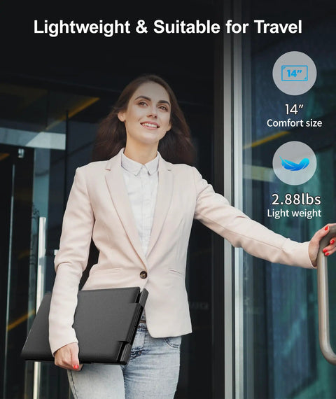 Woman carrying Dual Monitor Laptop Extender 14.2 Inch FHD 1080p Portable Monitor for Laptop With Plug and Play Setup
