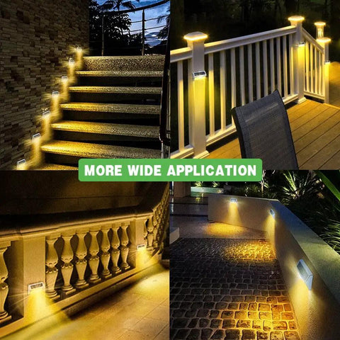 6 Pack Solar Step Lights Outdoor Warm White Stainless Steel With Auto On Off for decks, steps, and pathways at night