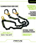 No Nonsense Elastic Double Leg 6ft Lanyard With Aluminum Rebar Hooks Twin Lanyard Ends One Snap Hook And Two Rebar Hooks ANSI OSHA