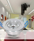 3W Recessed LED Downlight, Aluminum, 8.5cm, White Light, Frosted Silver in modern living room setting.