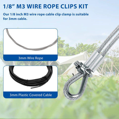 60 Piece M3 Stainless Steel Wire Rope Clip Clamp Set With Thimble And Aluminum Crimping Loop Sleeve For Outdoor Use Three Styles